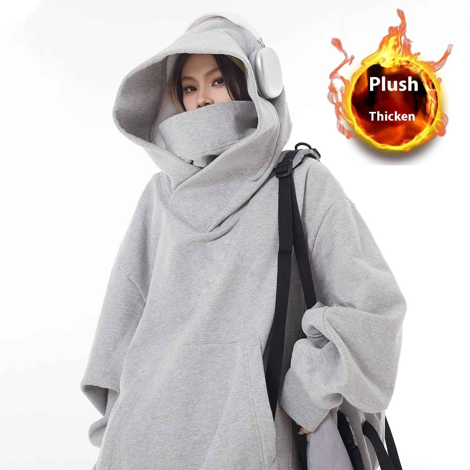 Loose High Collar Fleece Lined Hoodie HEARTLESS Habits