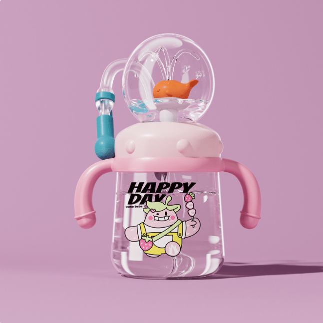 Children's Whale Cartoon Diving Fountain Water Bottle - Tritan Leakproof Sippy Cup (Various Sizes & Colors) HEARTLESS Habits