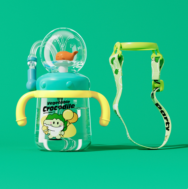 Children's Whale Cartoon Diving Fountain Water Bottle - Tritan Leakproof Sippy Cup (Various Sizes & Colors) - HEARTLESS Habits