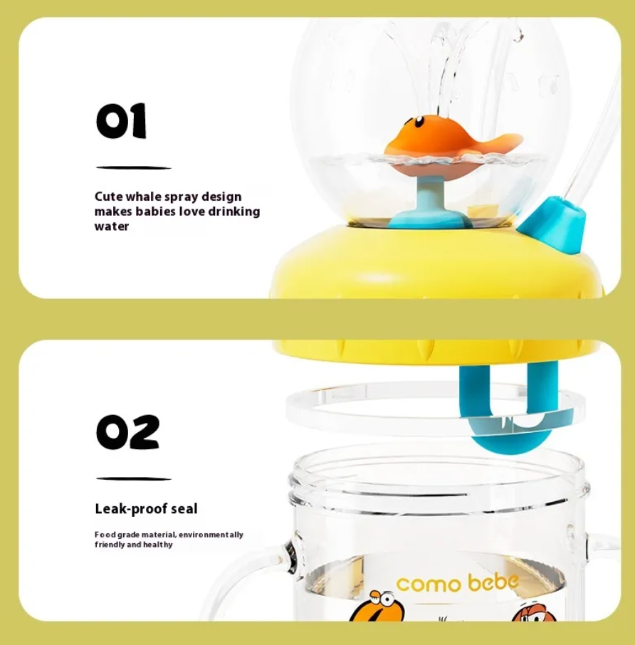 Children's Whale Cartoon Diving Fountain Water Bottle - Tritan Leakproof Sippy Cup (Various Sizes & Colors) - HEARTLESS Habits