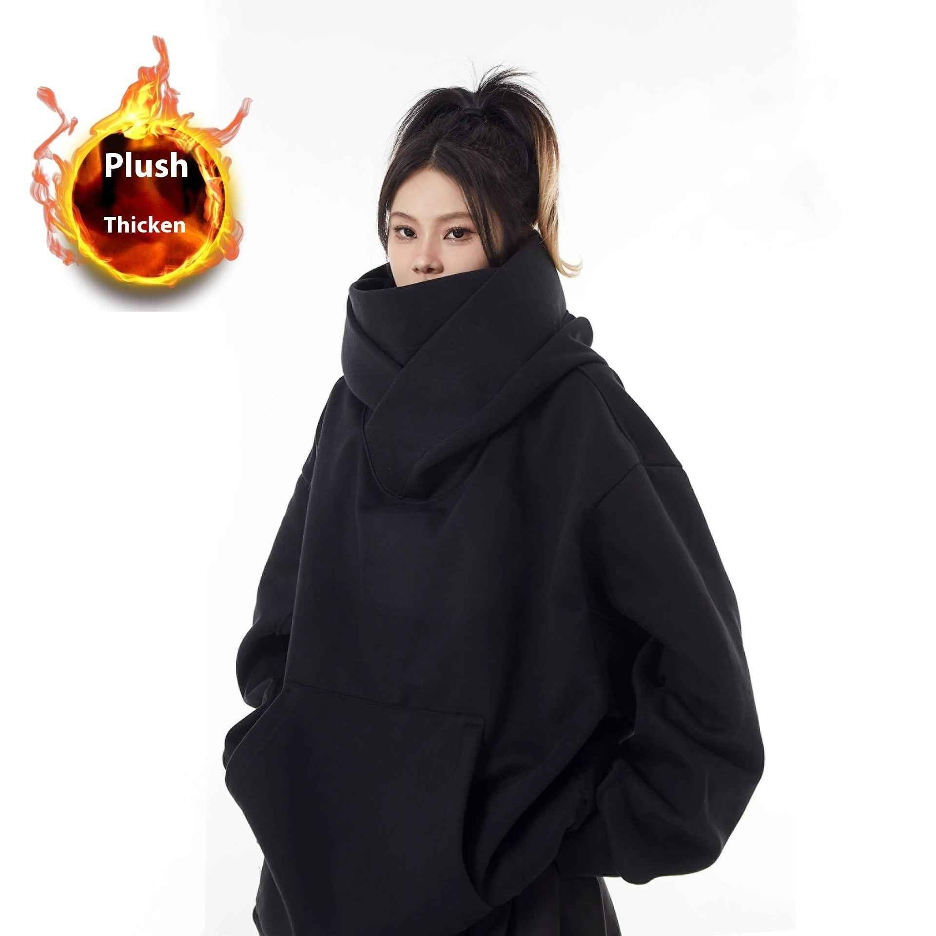 Loose High Collar Fleece Lined Hoodie HEARTLESS Habits